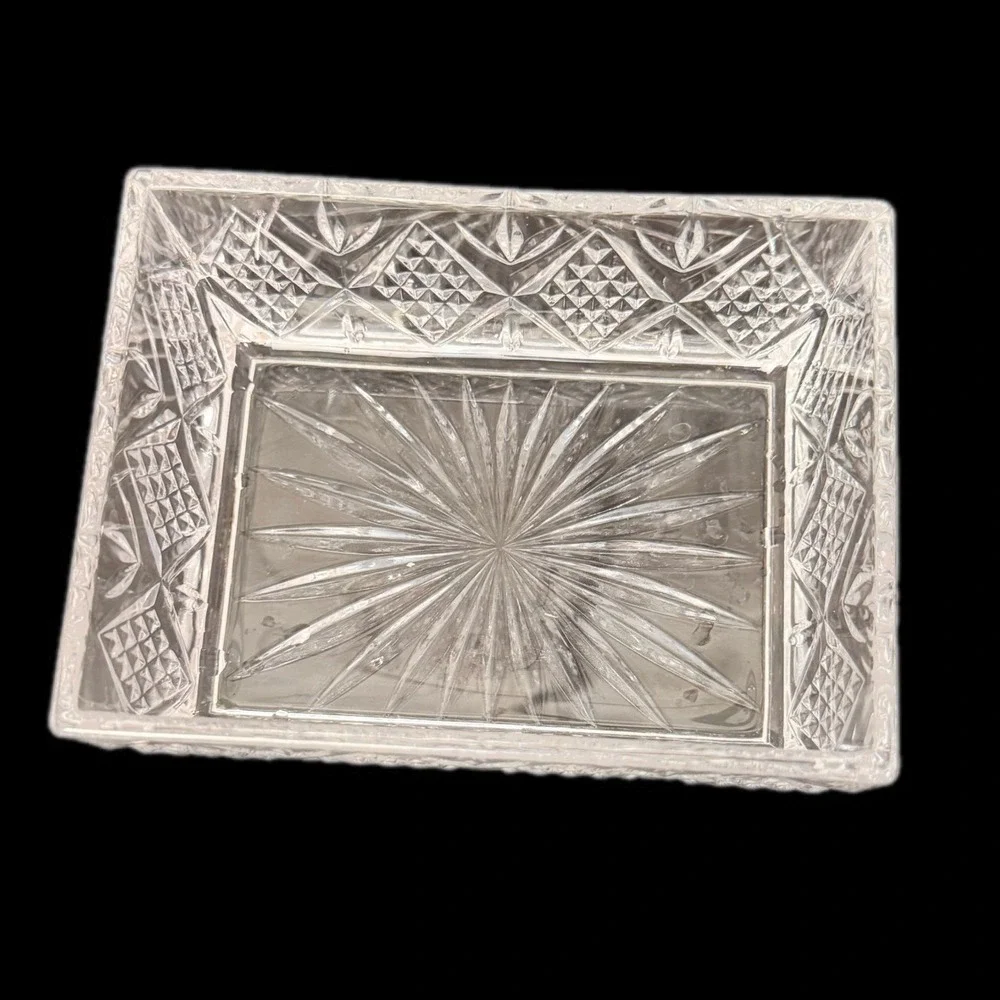 Waterford Crystal Golf Trinket Box Clear Etched Golfer Lid‎ Diamond Cut Decor